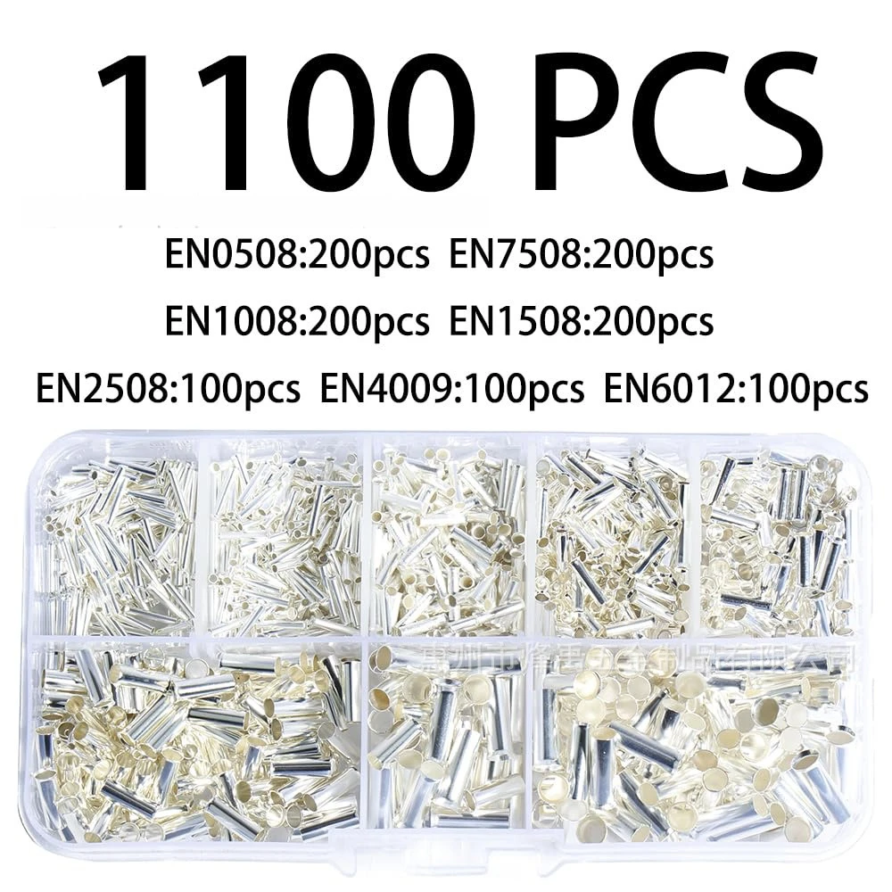 1100PCS Copper Tinned EN Insulated Ferrule Terminal Kit, European Wire End Crimp Terminals 0.5-10mm² Cable Lugs Assortment Box