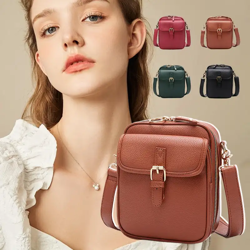 

Double Layer Large Capacity Messenger Bag Vintage Crossbody Leather Bag Retro Faux Leather Built in Purse Anti Theft Bag