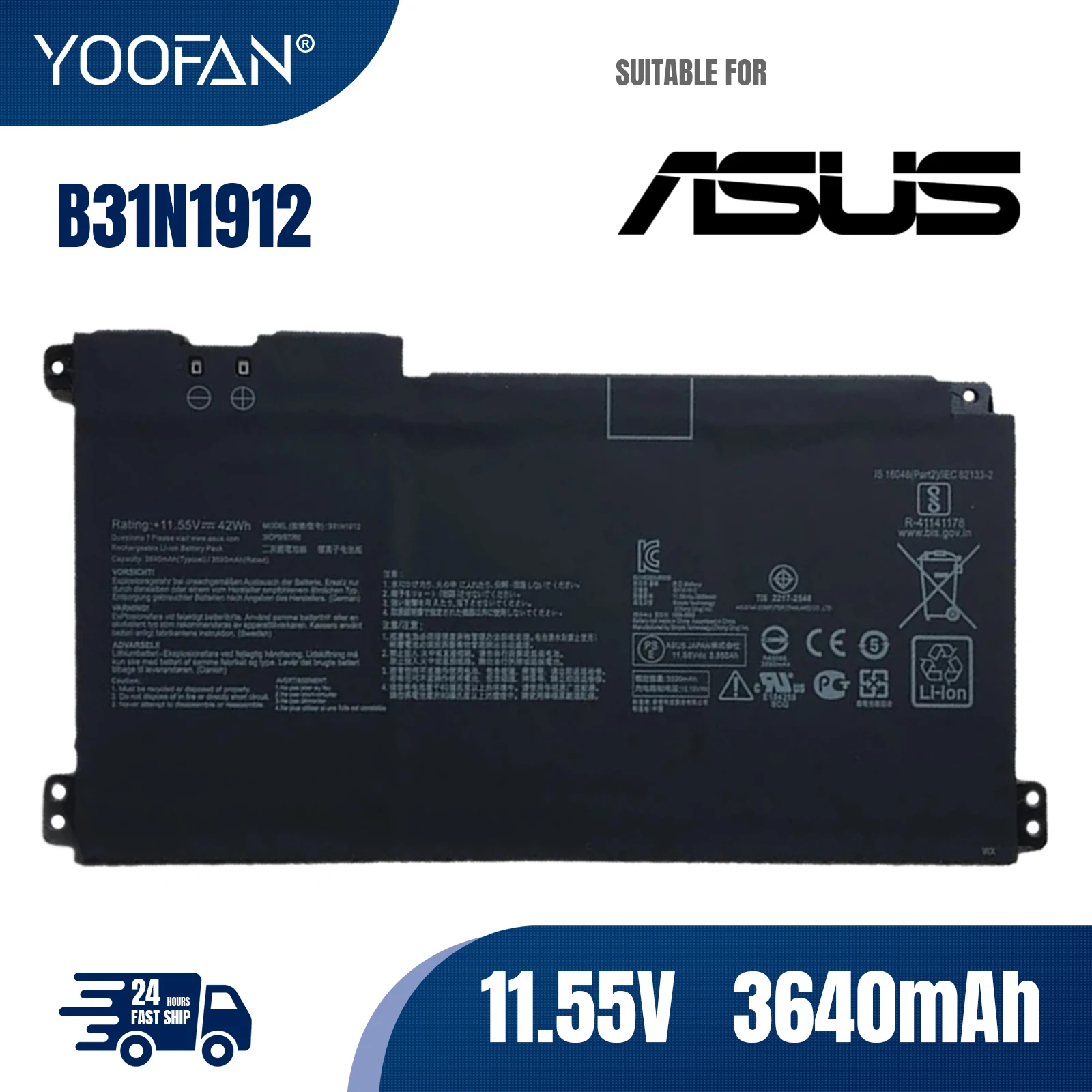 YOOFAN C31N1912 B31N1912 Laptop Battery For Asus VivoBook 14 E410MA-EK018TS,EK026TS,BV162T,EK017TS,L410MA F414MA E510MA