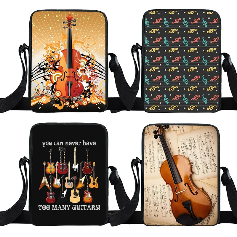 Musical Instrument Guitar / Violoncello / Violin Messenger Bag Women Music Note Shoulder Bags for Travel Casual Bookbag Gift