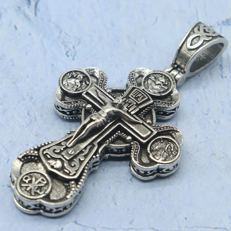 

14g Long Big Stainless Steel Orthodox Cross Trinity Virgin Mary Saints Mens Pendant SheCrown
