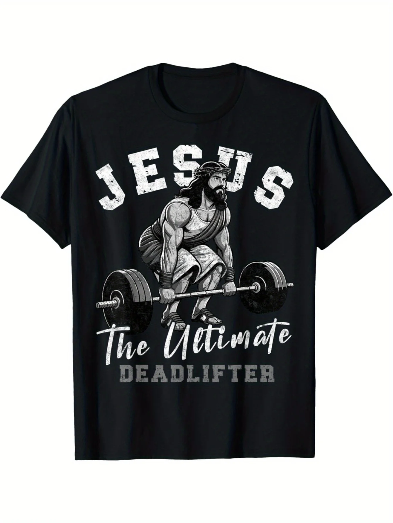 Jesus The Ultimate Deadlifter Funny Christian Workout Gym Street Style Short Sleeve Tee, Comfort Fit Men's Tee, Crew