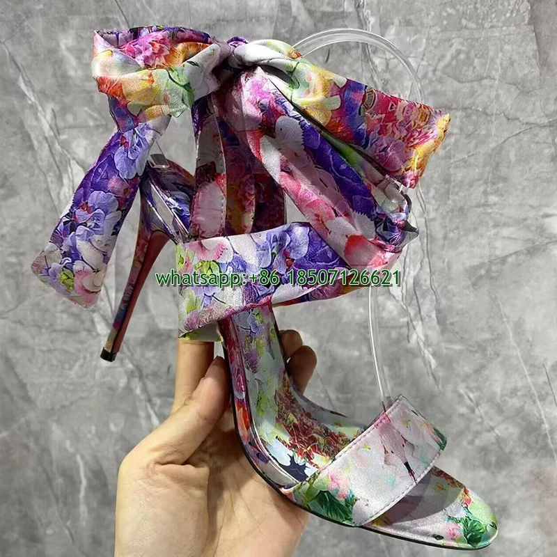 

Printed Round Toe Ankle Strap Stiletto High Heels Open Toe Large Size Women's High Heels