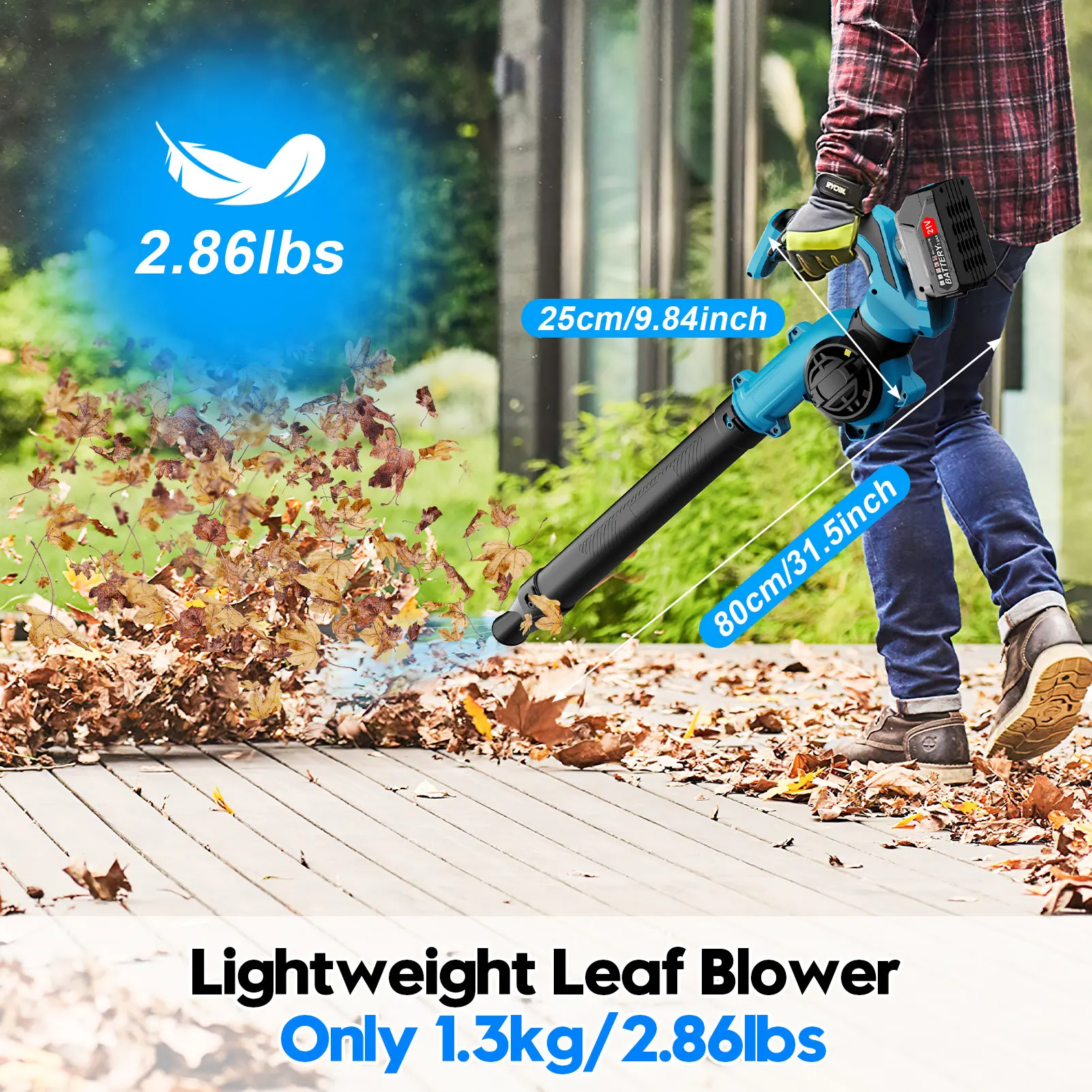 21V Cordless Leaf Blower With 2pc 3000mAh Batteries Lightweight 3 Modes Speed Adjustable Gear Led Display With 4 Different Nozez