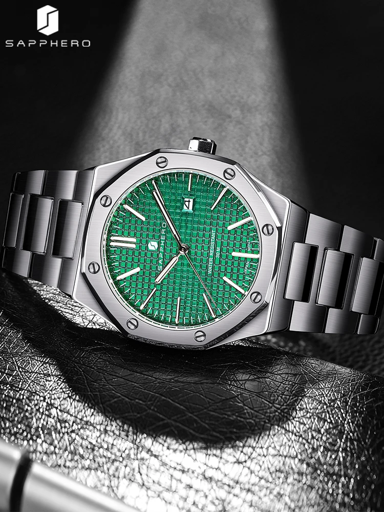 SAPPHERO mens watches Fényűzés Nyolcszögű Design Meg nem látott többfunkciós Almanach kijelző Vízhatlan esőköpény Világító Kvarc Karóra