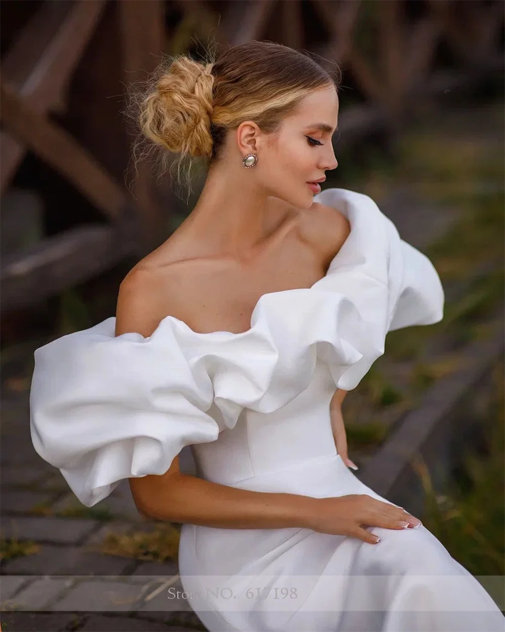 Robe de Mariée Plissée en Satin avec Col Bateau pour Patients, Tenue à Bretelles de Style Sirène, Modeste