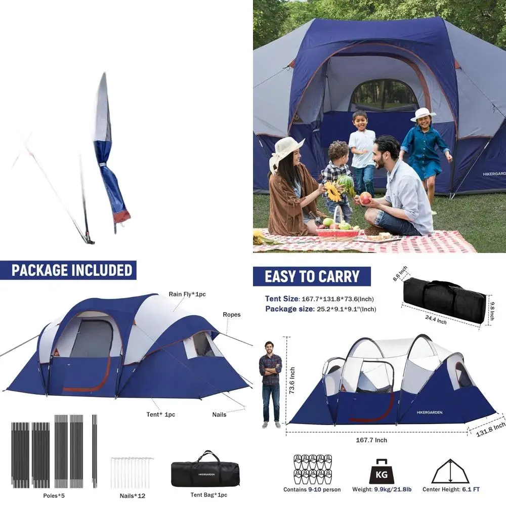 

Family Camping Tent for 10 - Quick Setup, Windproof, Portable Dome Tent for Outdoor Adventures