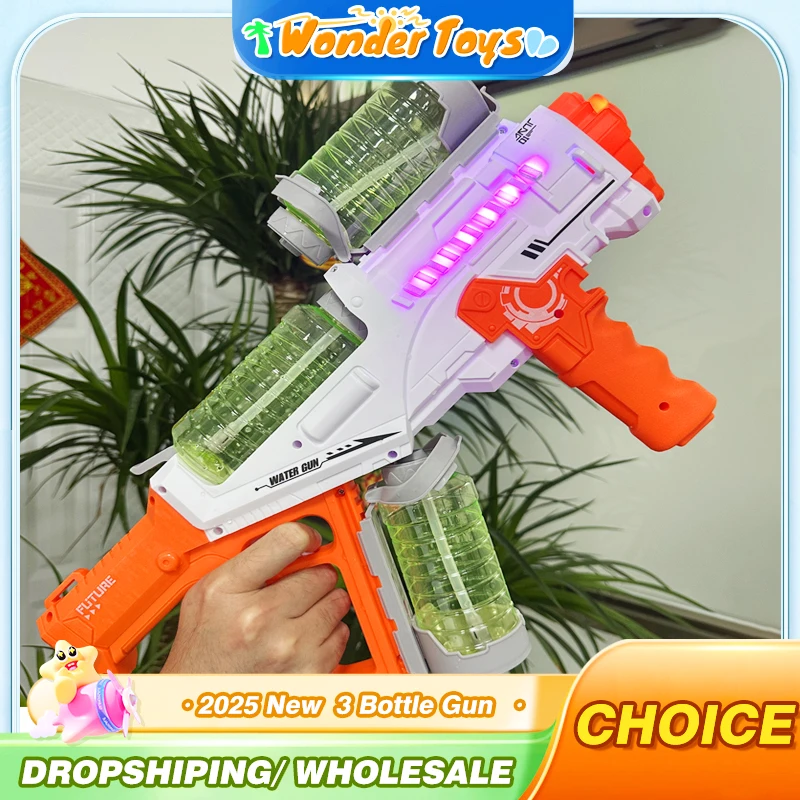 

2025 пистолетов для воды, электрические 3 бутылки, большая емкость, игры на открытом воздухе, автоматический водяной пистолет, игровой бассейн, водные развлечения, детские игрушки для мальчиков