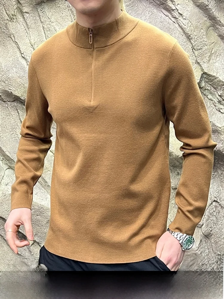 

Мужской вязаный свитер на молнии из смесовой шерсти, повседневный, утепленный, с длинным рукавом, воротником-стойкой, теплый, осенне-зимний