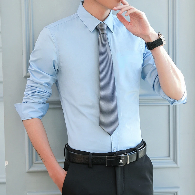 Men White Shirt Spring Autumn Solid Color Business Lapel Long-sleeved Formal Shirt Male Plus Size 7XL 8XL Black Light Blue Navy