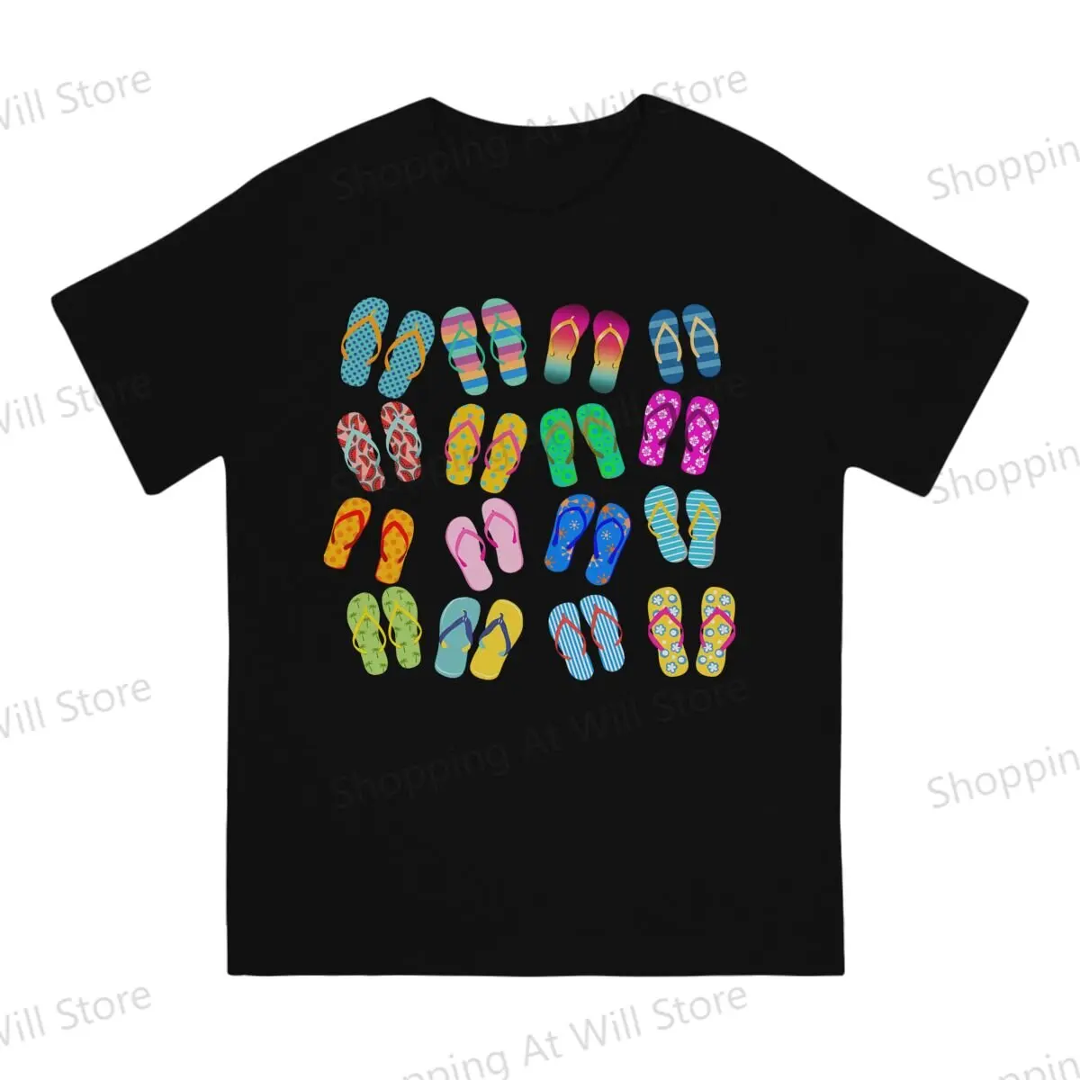 Summer Unisex T-shirts  Colorful Summer flip flops Round neck short sleeved T-shirt Street Clothing S-6XL