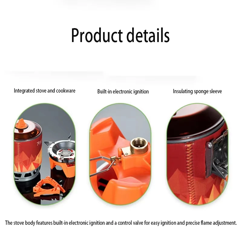 Camping Windproof Gas Burners X3 Heat Collector Single Pot All-in-One Piezo Ignition Gas Stove Outdoor Backpacking Cooking Pot