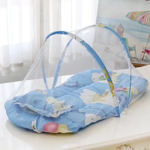 Foldable Baby Bed Mosquito Net Portable Baby Crib Netting Polyester with Pillow and Cotton Padding - Easy Installation Netting