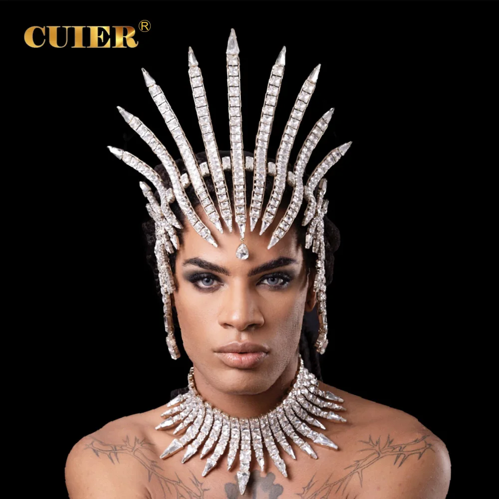 

CUIER Huge Size Beauty pageant Crystal Headpiece for Women Stage TV Show Glass Square Gemstones Hair Accessories for Drag Queen