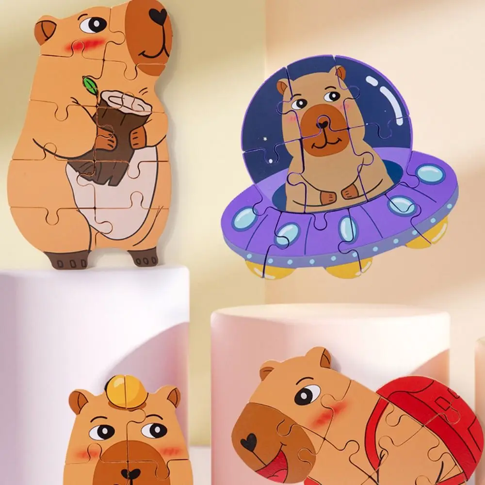 Capybala Wooden Puzzle Wooden Material Cartoon Design Animals Puzzle Game Jigsaw Type Tangram Shape Educational Jigsaw Toys