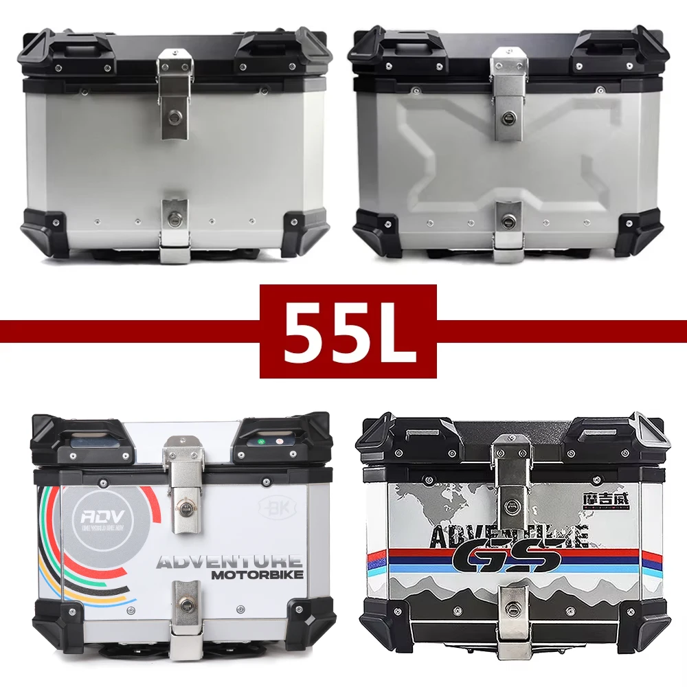 55L Aluminum Motorcycle Box Moto Top Case 55L Universal Motorcycle Rear Luggage Case 55L Motorcycle Storage Tail Box Toolbox