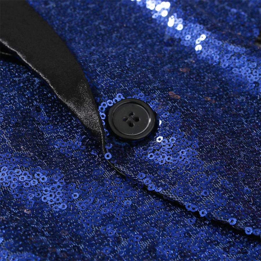 Shiny Blue Sequin Glitter Men\'s Blazer Nightclub Prom Suit Jacket for Men Costume Homme Stage Clothes for Singers Performance