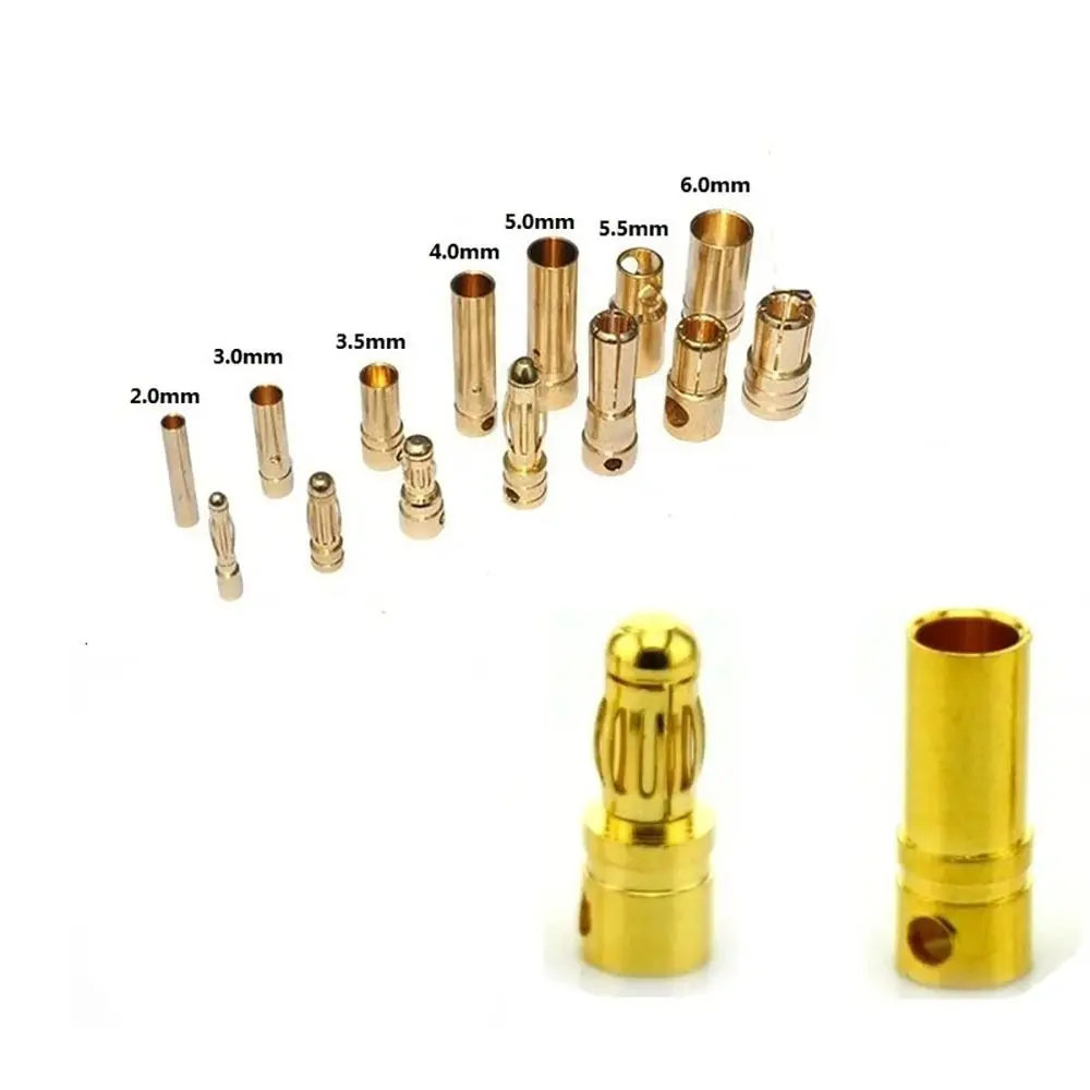 2mm 3mm 3.5mm 4mm 5mm 5.5mm 6mm Bateria RC Pozłacana wtyczka bananowa Bullet Wysokiej jakości męskie żeńskie złącze bananowe Bullet