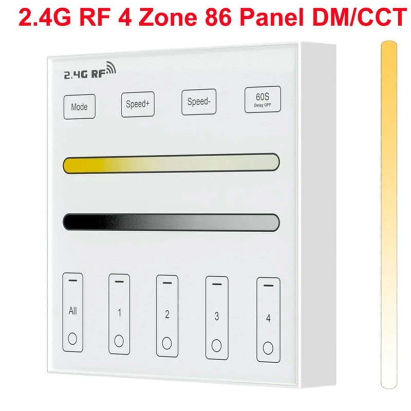 2.4G RF 4 منطقة 86 لوحة DM/CCT وحدة تحكم LED ذكية مزدوجة اللون وحدة تحكم باللمس للتحكم في ضوء LED