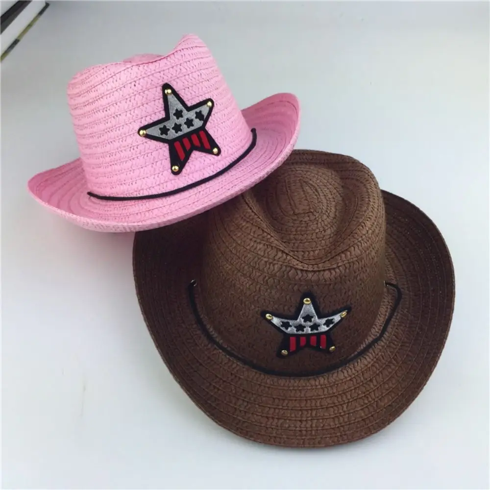 Kids Western Cowboy Hat Retro Sheriff Cap Sunscreen With Wind Rope Hat Boys Girls Horseback Riding Tourism Fishing Sunshade Cap