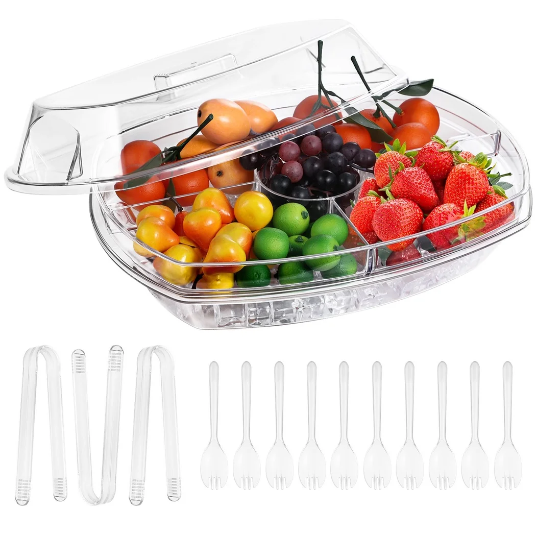 Ice Serving Bowl For Parties Chilled Dip Bowl With Tongs Spoons Cold Serving Dish For Fruit Vegetables Hummus Salsa Sauces Pasta