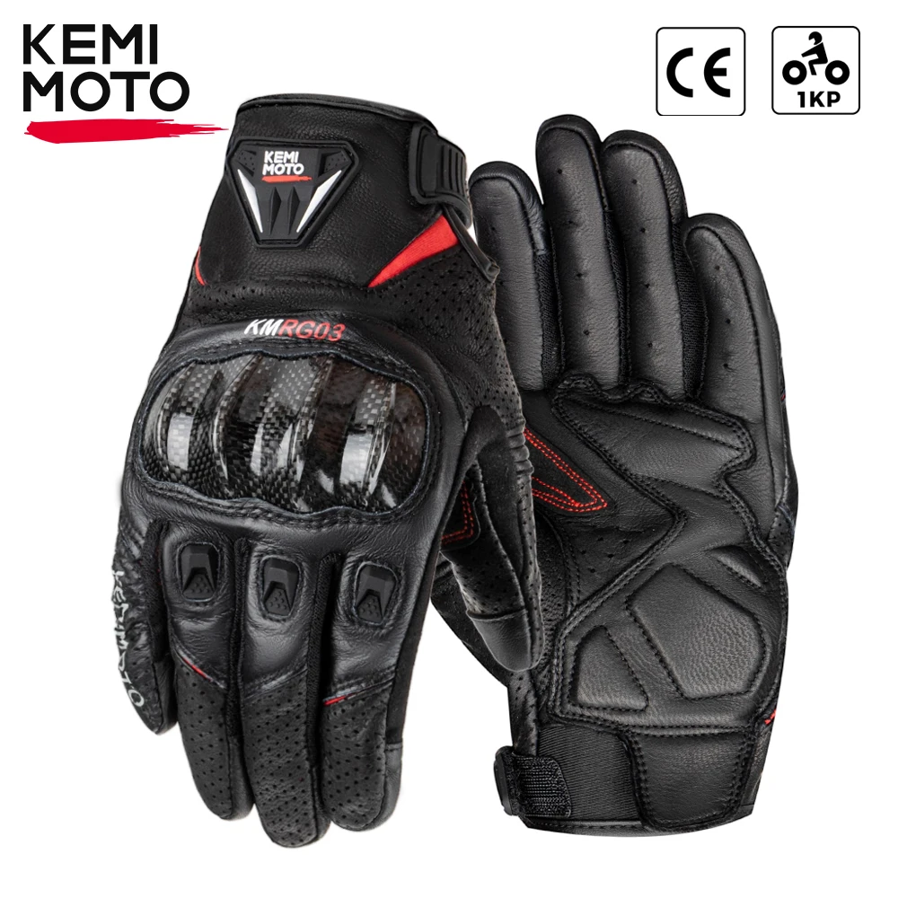

KEMIMOTO Men's Motorcycle Gloves Leather CE Protective Retro Moto Gloves Touch Screen Breathable For Summer Riding Touring