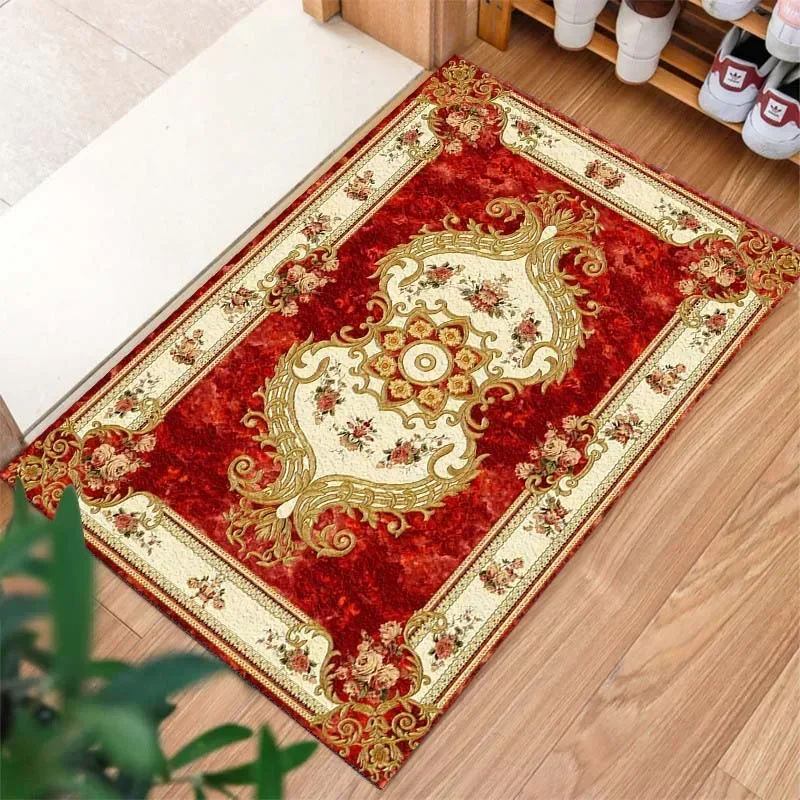 Neoclassical Ornate Style Carpet Bathroom Non-silp Doormat Suitable for Livingroom Entrance Decorate Accessory Bedroom Floor Pad