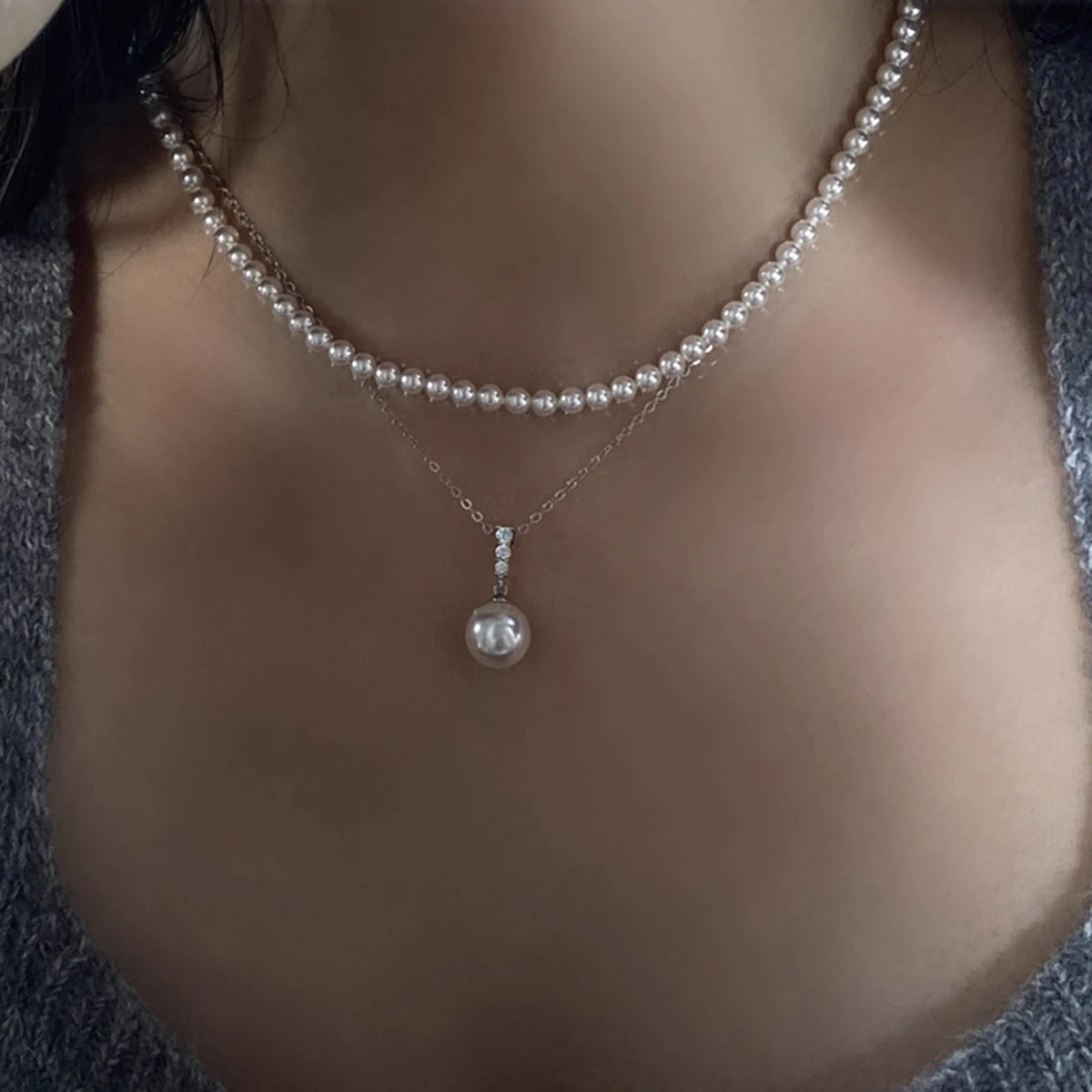 Aokaishen Pearl Necklace Girls' Advanced Versatile Clavicle Chain Double Layer New Chinese Suspended Summer Jewelry