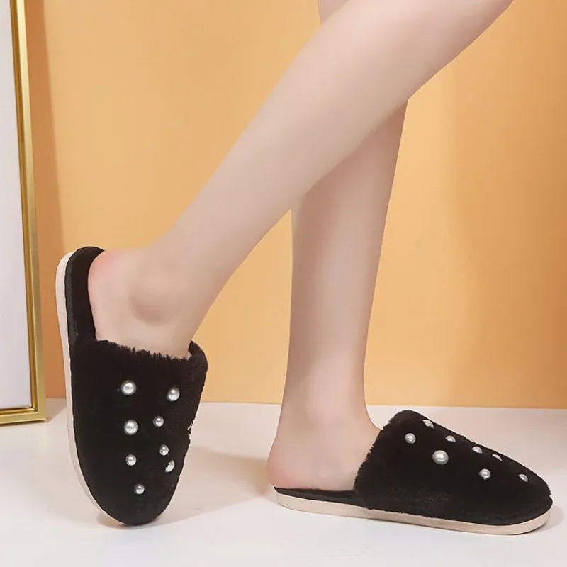 

New Winter 2025 Pearl Cotton Slippers for Women, Korean Style, Warm Thick-soled Home, Fashionable and Simple Woolen Slippers