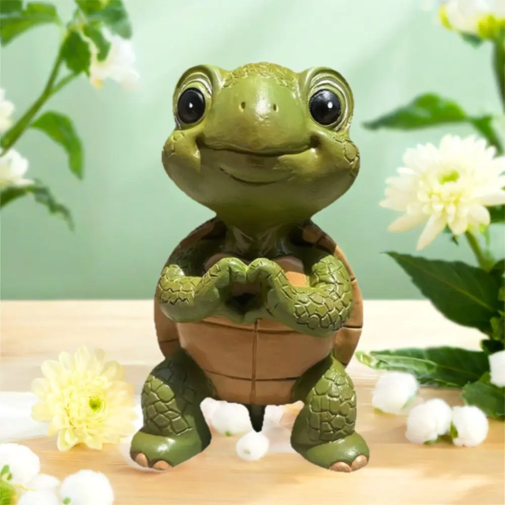 Cute Heart Turtle Statue Resin Exquisite Miniature Turtle Figurine Weatherproof Garden Turtle Ornament Indoor Hallway Display