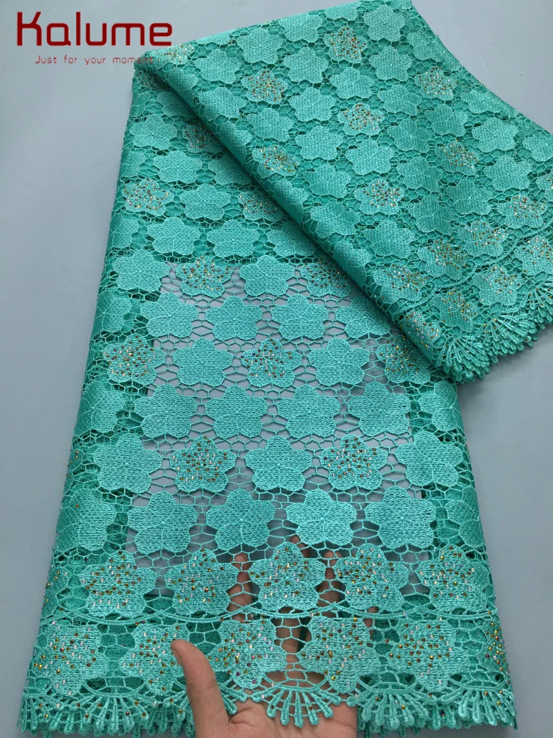 

Kalume Guipure Lace Fabric High Quality with Stones Nigerian French Cord Lace Fabric For Sew Woman African Party Dress F4216