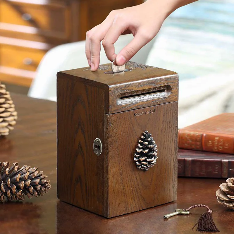 Solid wood piggy bank New Year's money piggy bank Children's boys and girls are not recommended Storage tank