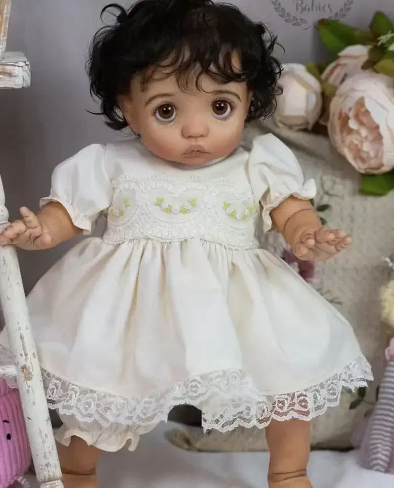 Dls personalizado fornecimento limitado 16 polegadas reborn bebê peeka com cabelo enraizado à mão boneca acabada com vestido diferente