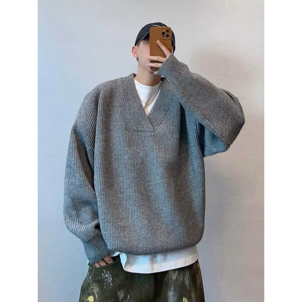 

Большой свитер с v-образным вырезом в стиле ретро для мужчин и женщин, повседневный длинный светящийся вязаный свитер, осень-зима, универсальный, модный