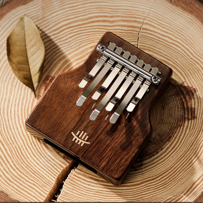 HLURU Mini Kalimba 7 Key Thumb Piano Full Veneer Solid Wood Black Walnut Wood Kalimba Finger Piano Beginners Keyboard Instrument