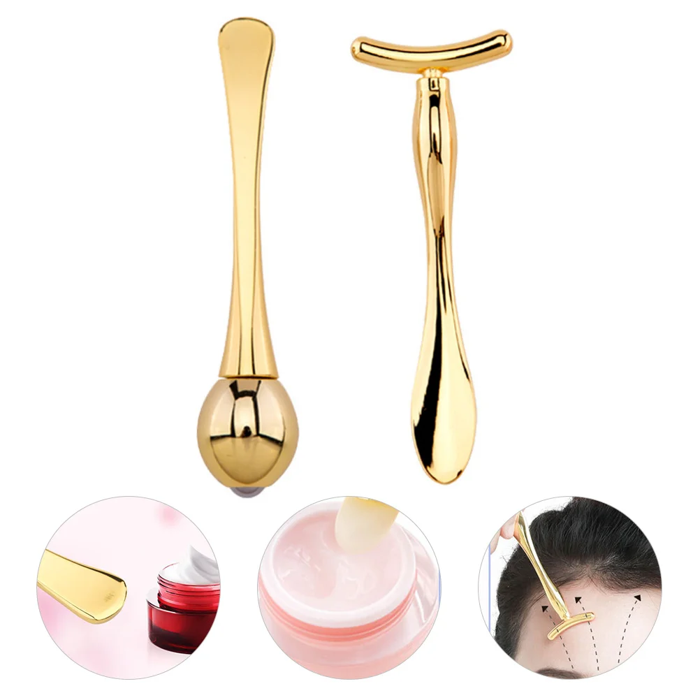 1 set 1 set dubbelvormig gezichtsmasker lepel oogmassage stok voor gezicht huidverzorging draagbare schoonheid scoop glad metalen gereedschap