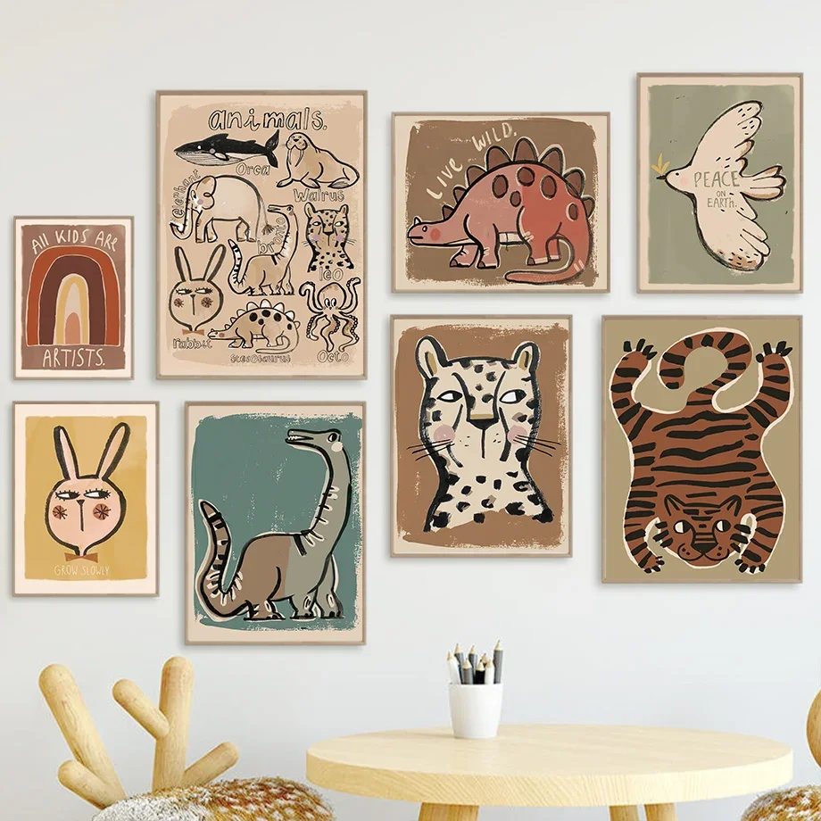 

Abstract Nursery Animal Wall Art Canvas Prints - Whale Leopard Dinosaur Pigeon Baby Kids Room Decor Posters And Pictures