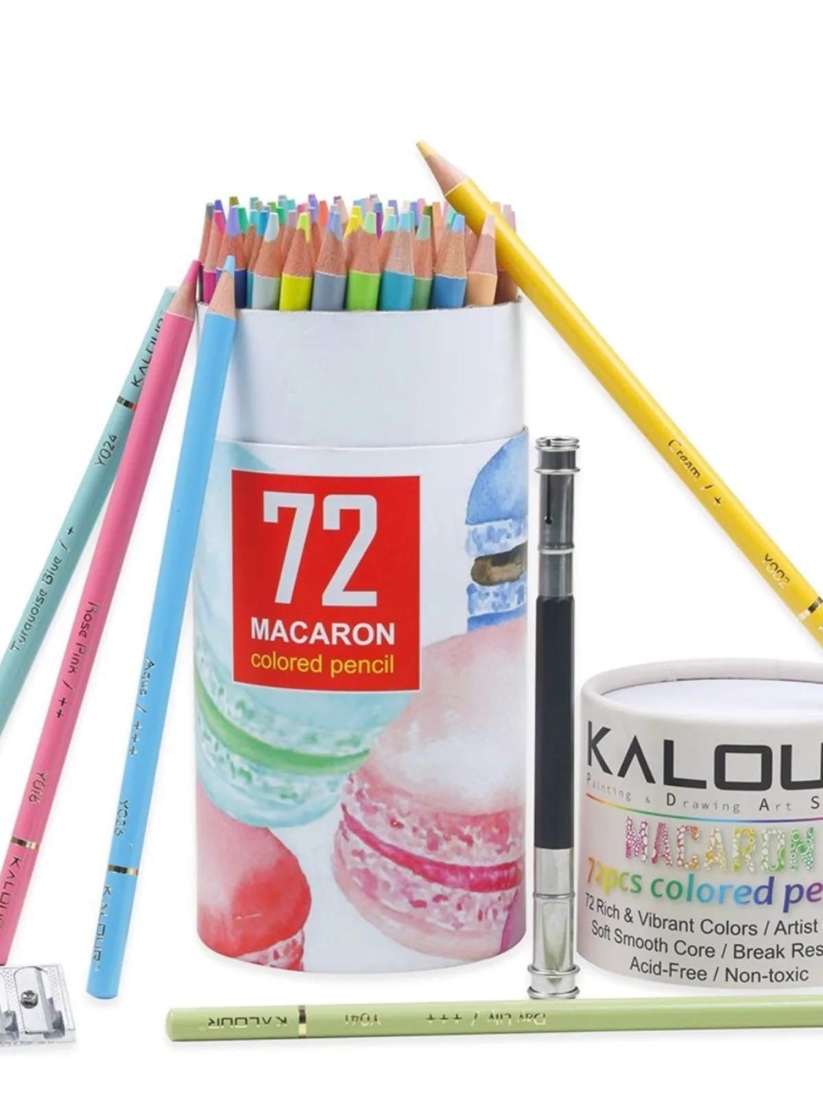 KALOUR 72pcs Colored Pencil in Bucket,Macaron colores profesionales de dibujo Acid-Free Non-Toxic lapices Artist kids stationery