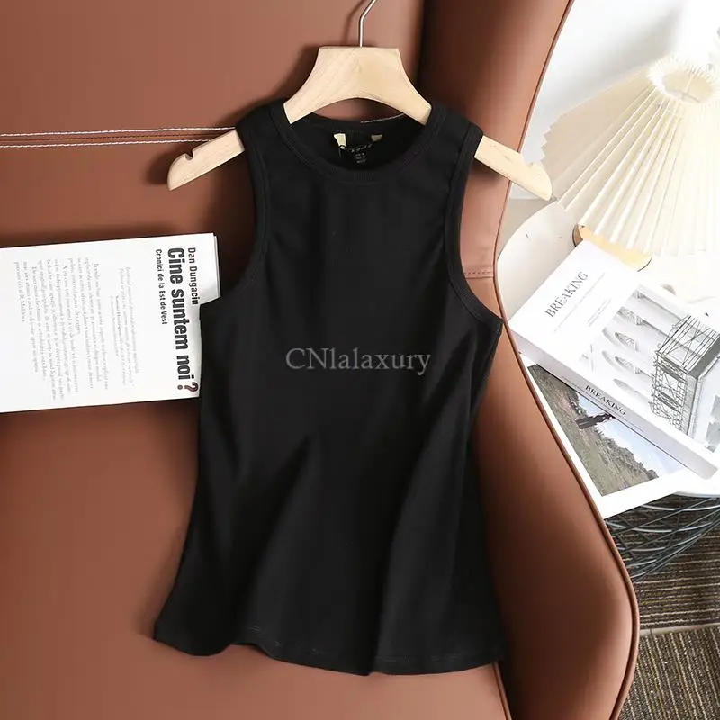 CNlalaxury Ribber Knitted Tops Femme O Neck Summer Basic Shirts White Black Casual Sport Vest Off Shoulder Green Women Tank Top