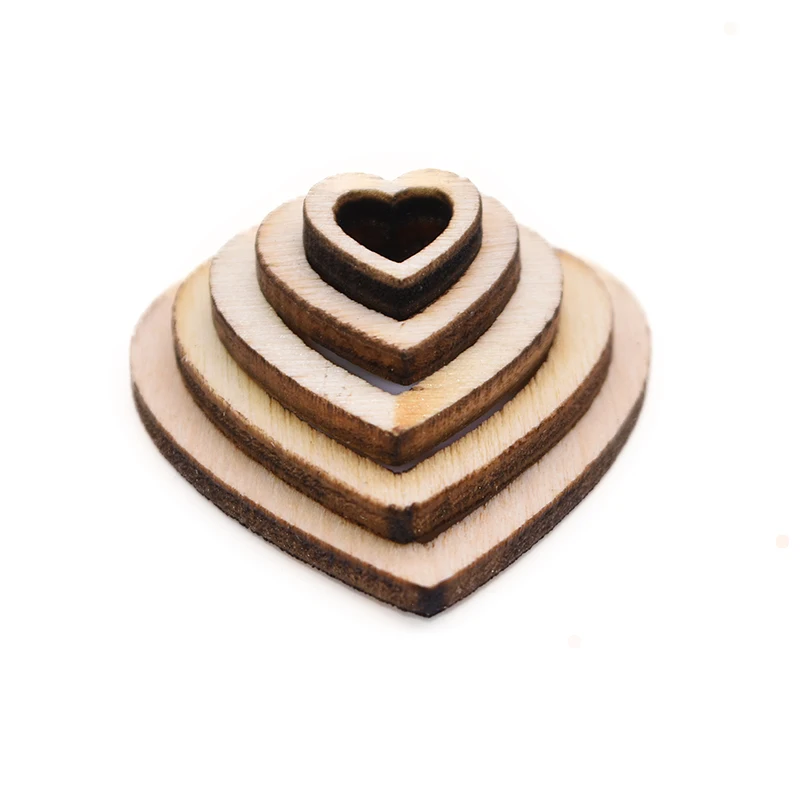 200Pcs 10-30mm Natural Wooden Hollow Love Heart Slices Embellishment Wedding Valentine\'s Day Scrapbooking Handmade DIY Carfts