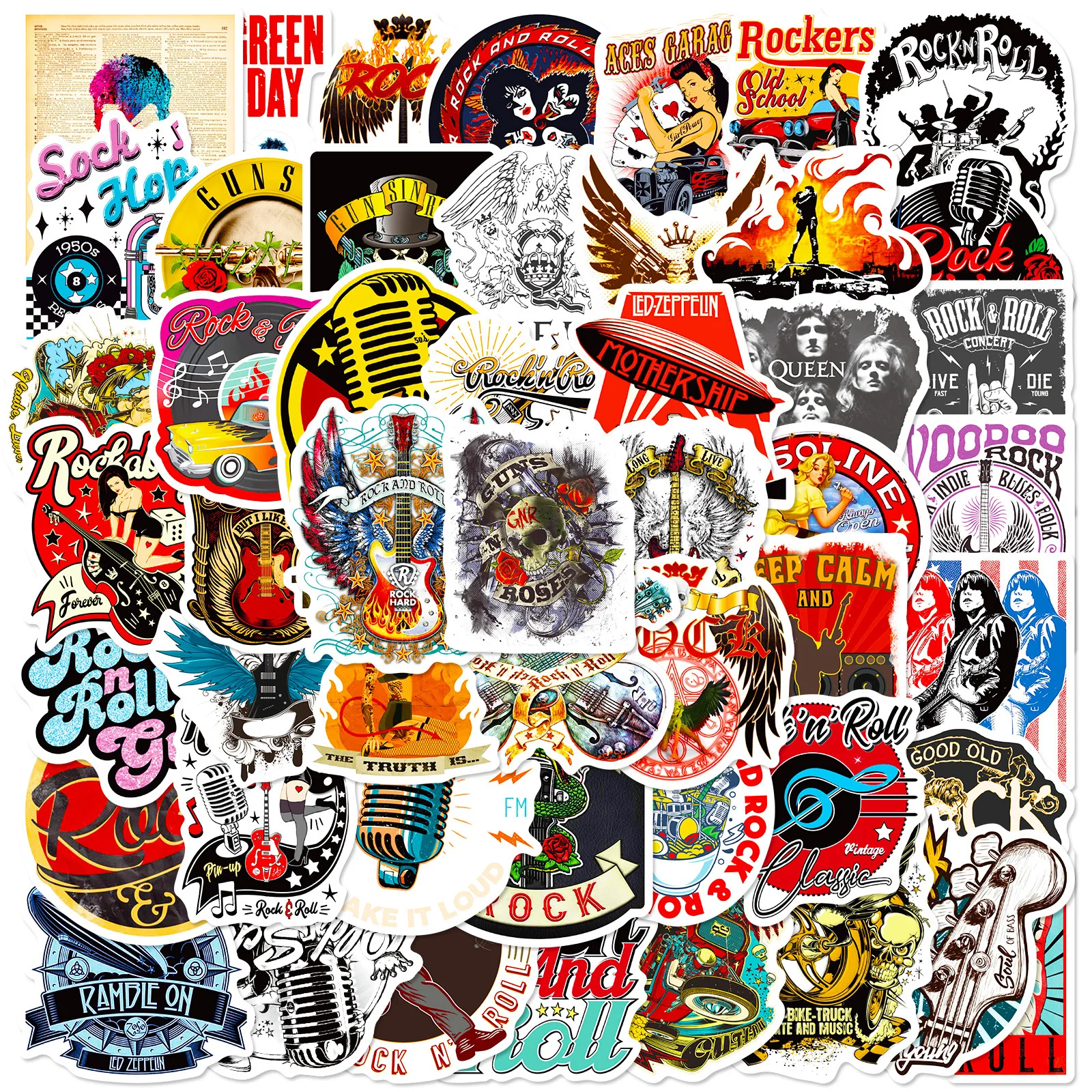 ROCK Fashion Stickers 50pcs Band Music Graffiti Stickers Aesthetic for Ipad Phone Guitar Motorcycle Skateboard Luggage Cup