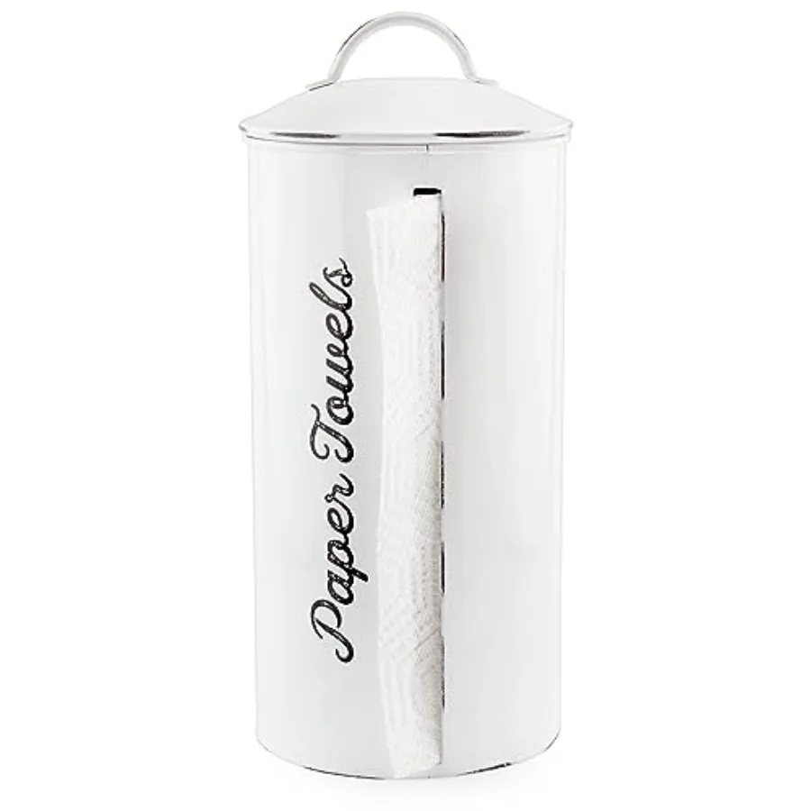 Farmhouse Paper Towel Holder White ; Rustic Enamelware Countertop Paper Towel Dispenser for Kitchen