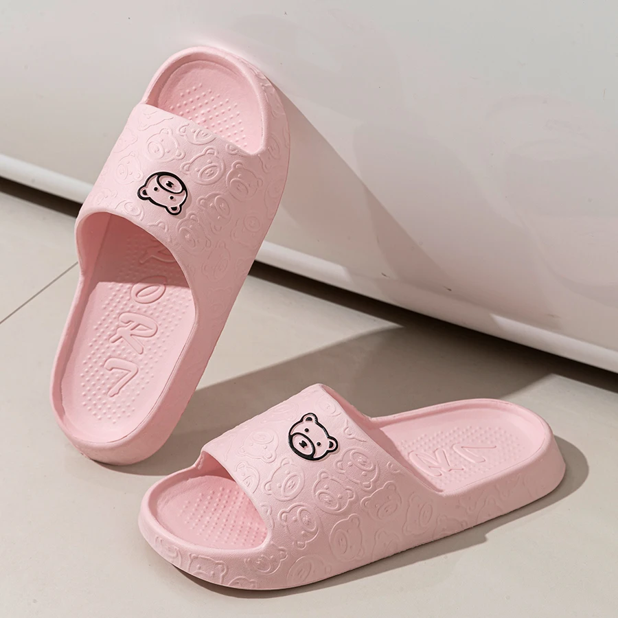 Summer Slippers Women Cartoon Bear Cloud Soft Thick Sole Sandals Girls Outdoor Non-slip Anti-Odor Comfortable Concise Homeshoes