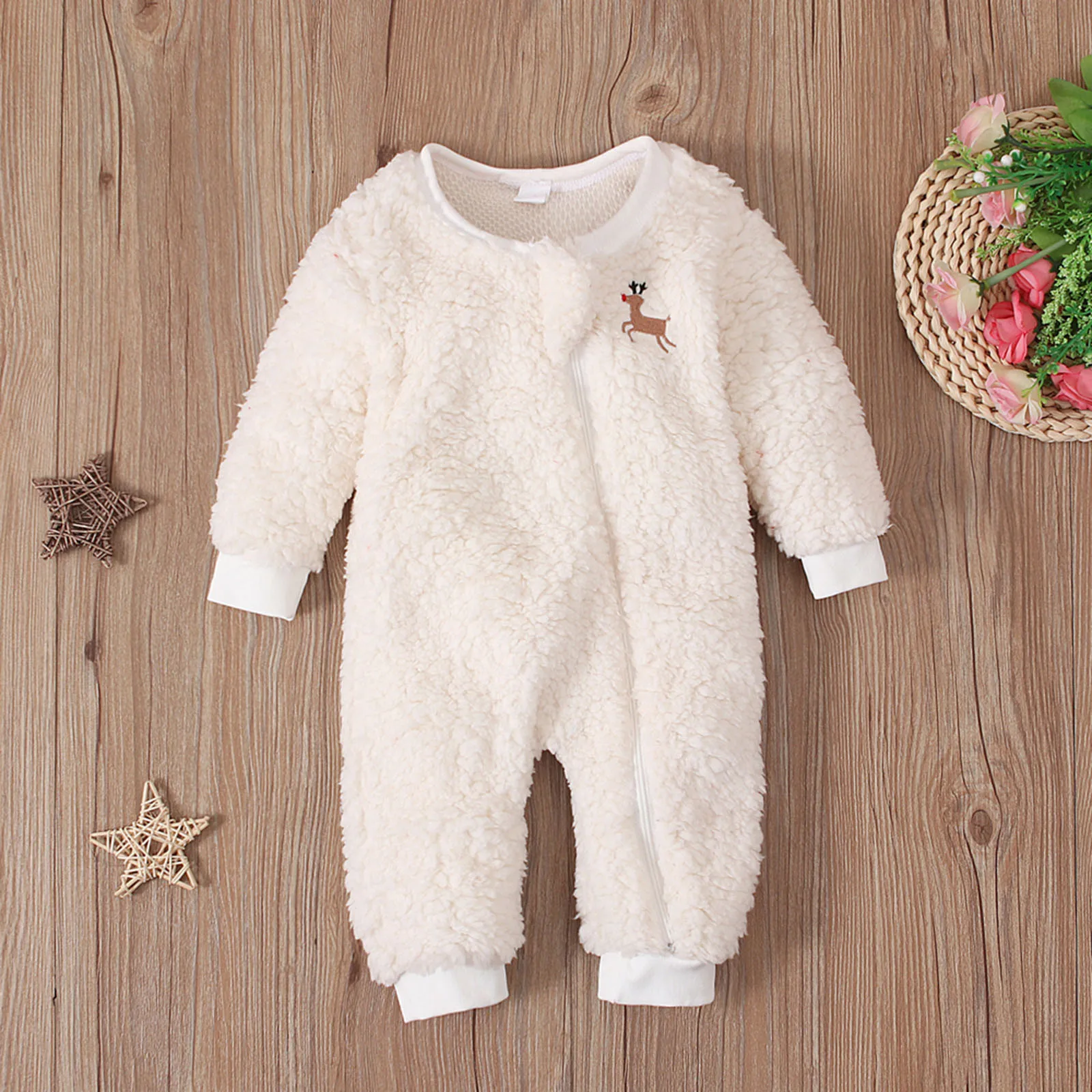 Newborn Baby Fleece Jumpsuits Infant Boy Girl Romper Christmas Long Sleeve Jumpsuit Winter Clothes Zip Up Overalls Xmas Costumes