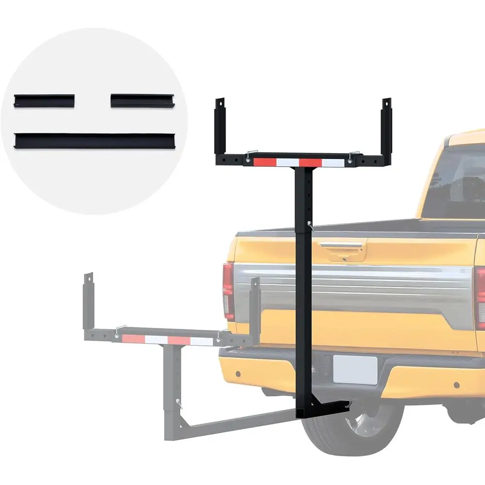 2-in-1 Truck Bed Extender, 800lbs Capacity, Hitch Mount Rack for Lumber/Boats, Black with Rubber Pads