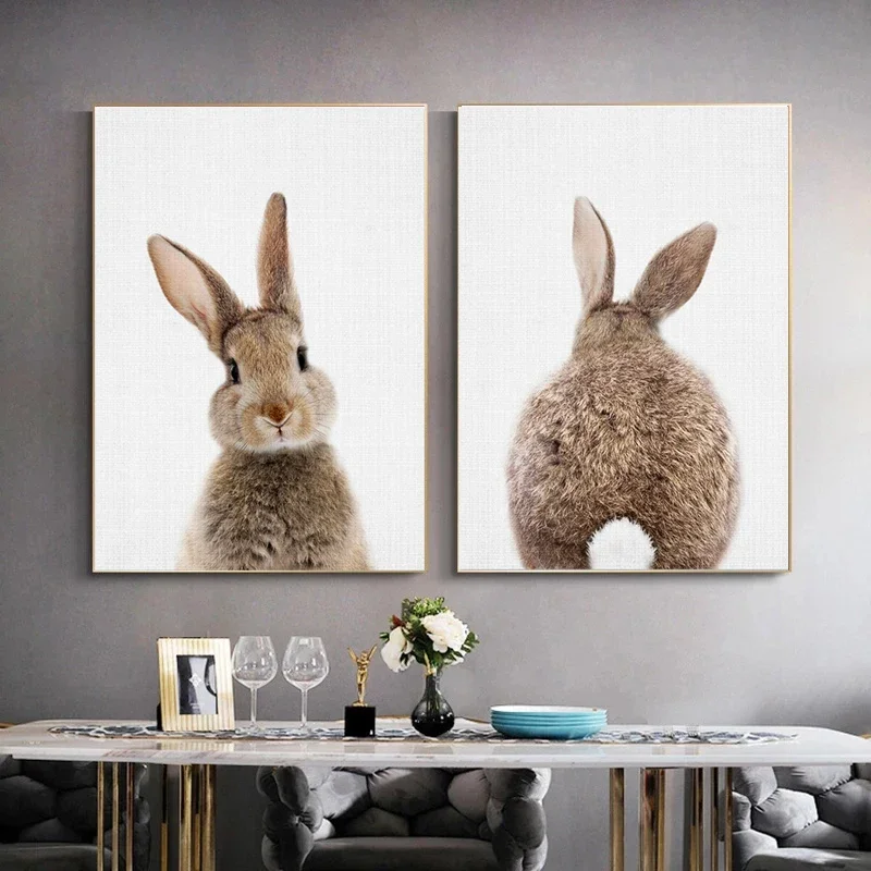 Bunny Rabbit Tail Wall Art Woodland Animal Poster Canvas Painting Nursery Print Children Picture Nordic Kids Baby Room Decor