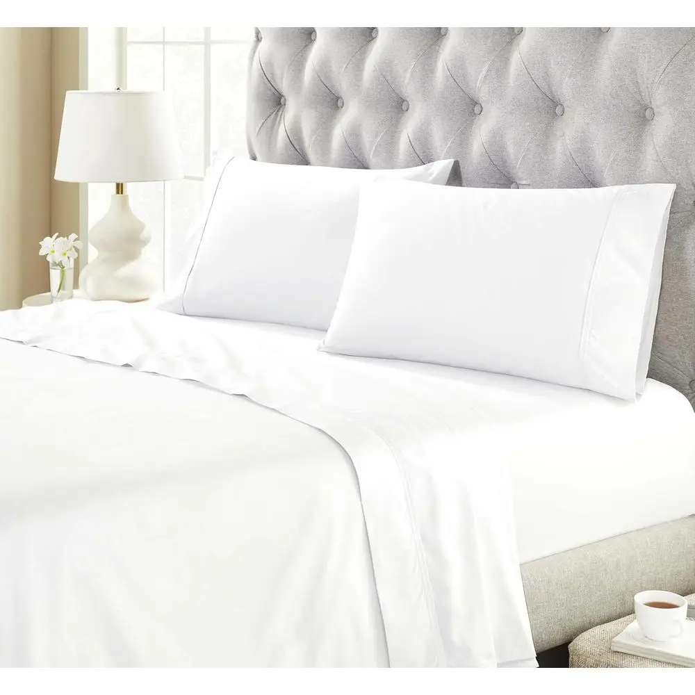 King Size Organic Cotton Bed Sheet Set - 300 Thread Count, Percale, Deep Pocket, 2 Pillowcases, White