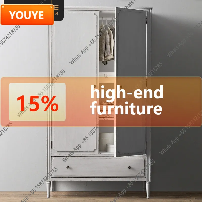 

Kk French Solid Wood Wardrobe Double Door Children's Wardrobe Two Doors American Country Retro White Old Oak Furniture Customiza