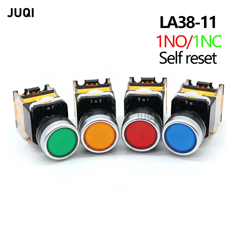 Button switch LA38-11 self reset power start stop 1NO/1NC silver contact circular jog switch button 22mm
