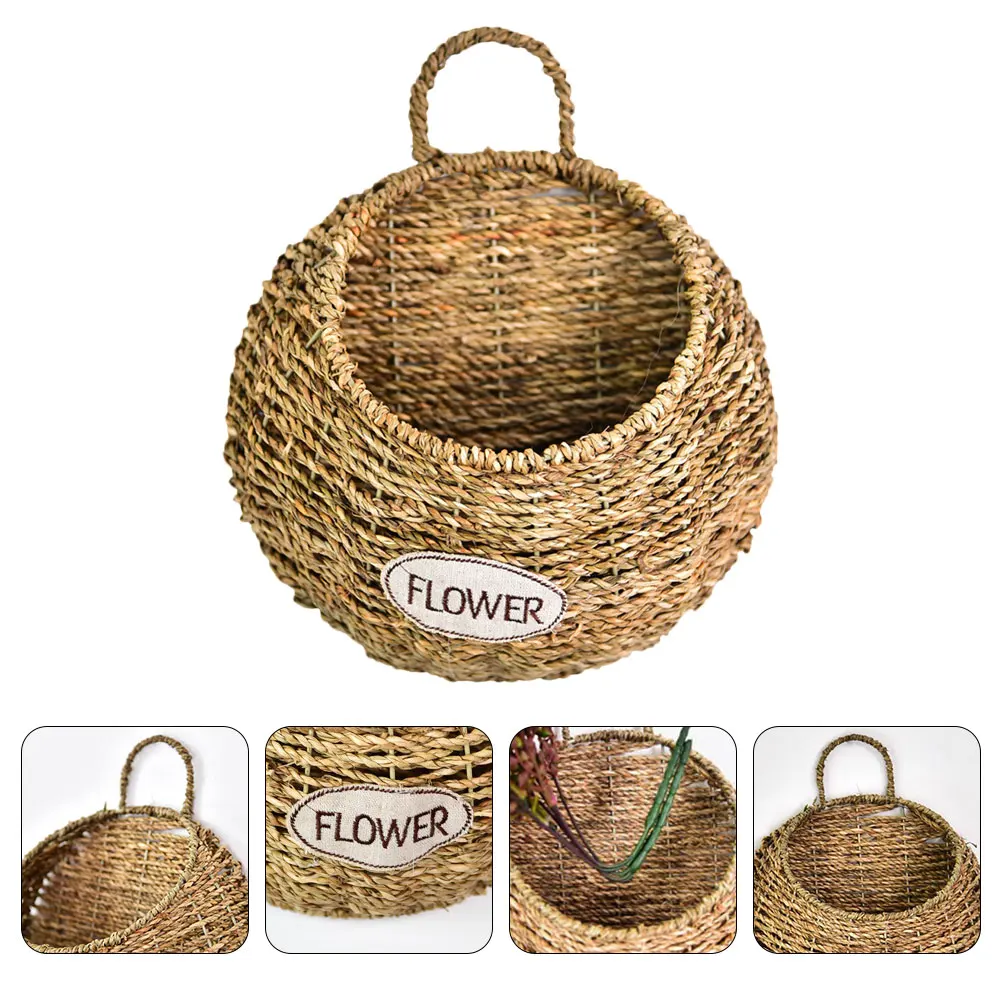 

1pc Natural Hand-Woven Grass Baskets Wedding Home Storage Decor Hanging Portable Eco-Friendly Straw Woven Flower Container Party